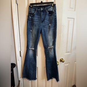 Trendy Flare Risen Jeans in Classic Blue